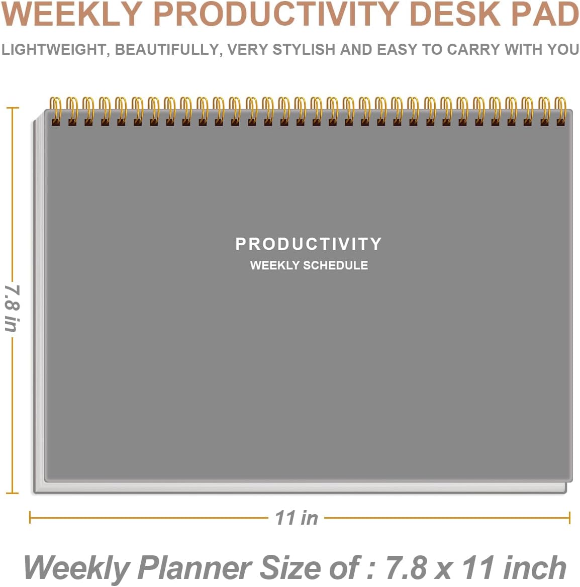 Weekly Productivity Planner - 8" x 11" Dashboard Desk Pad/Planner, Habit Tracker, Spiral Undated Weekly Planner for Office/School/Home, 54 Weeks, Grey