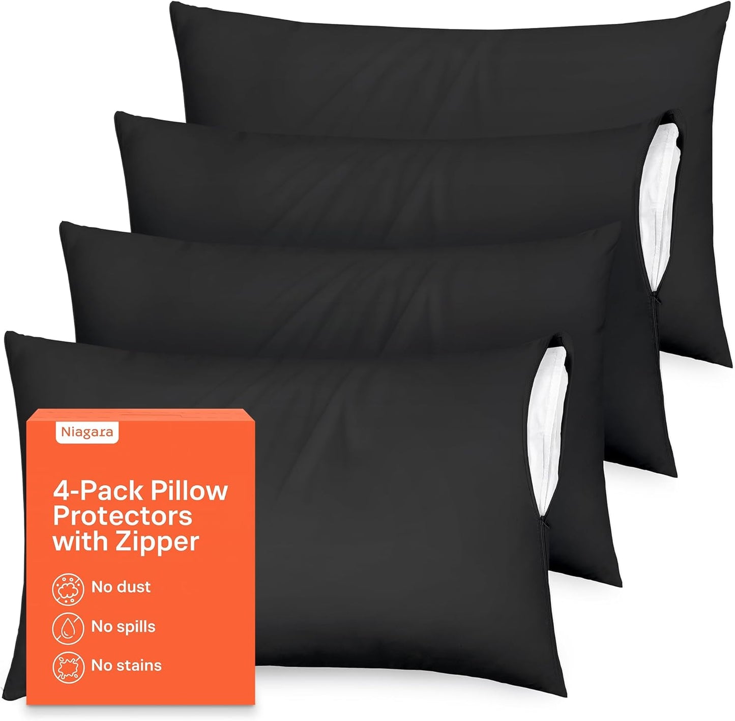 Ultra Soft Pillow Protectors with Zipper Standard Size - Set of 8 Breathable Pillow Covers - 100% Protection Against Stains, Dust & Dirt - Machine Washable (White)