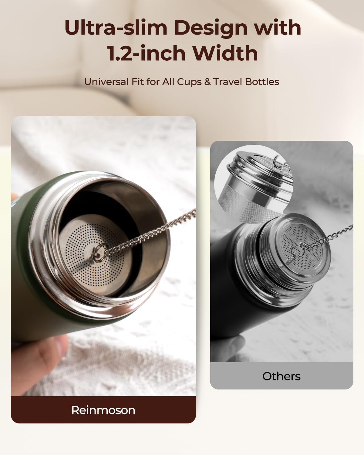Reinmoson Large Tea Infuser for Loose Tea & Spice Infuser for Cooking, Extra Fine Mesh Tea Strainers, 304 Stainless Steel Loose Leaf Tea Steeper for Black Tea, Rooibos, etc