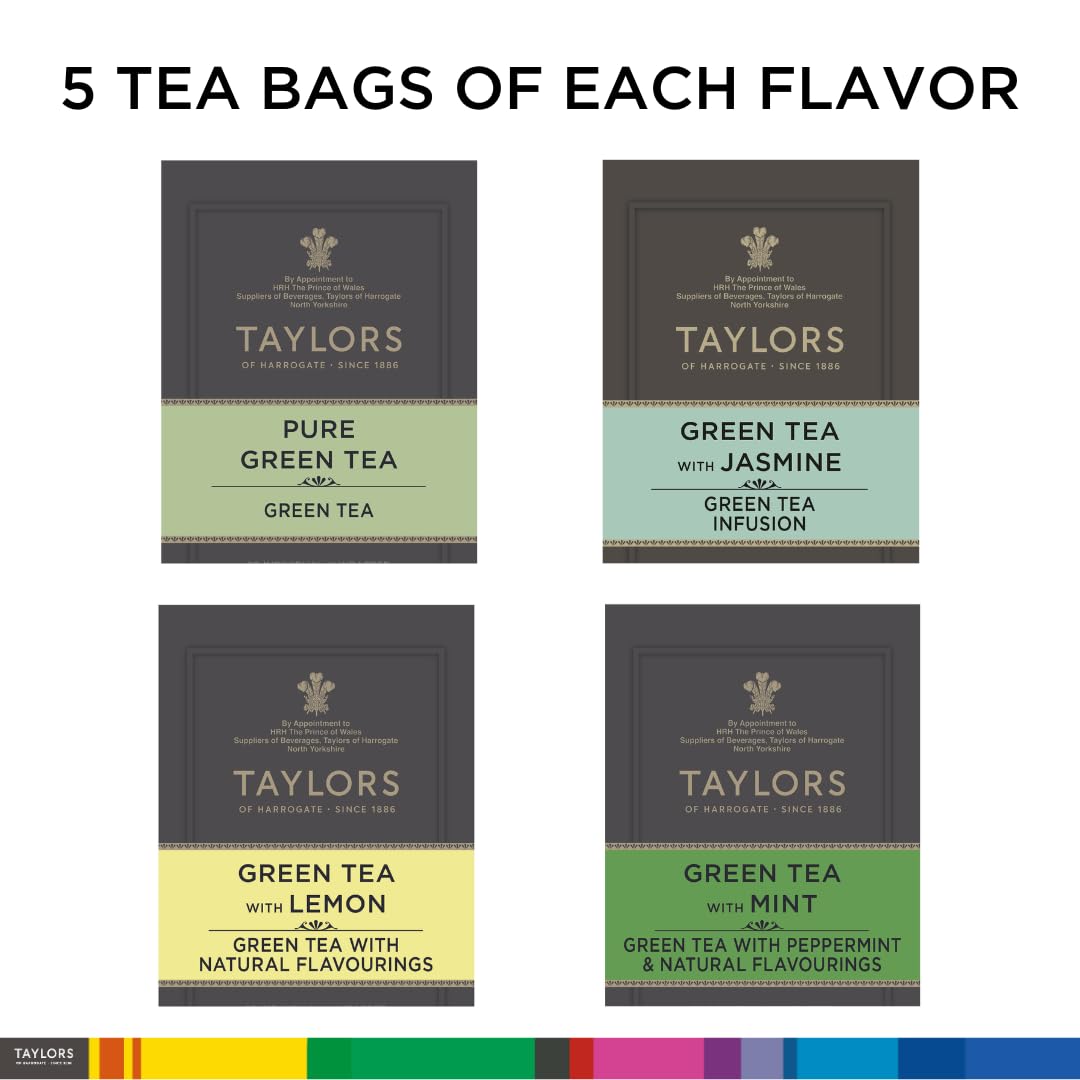 Taylors of Harrogate Assorted Specialty Black Teas Sampler, Variety Gift Box, Individually Wrapped Bags, 20 Count (Pack of 1), English Breakfast, Earl Grey, Assam, and Afternoon Darjeeling, Caffeinated, Enjoy Hot or Iced, 20 Teabags