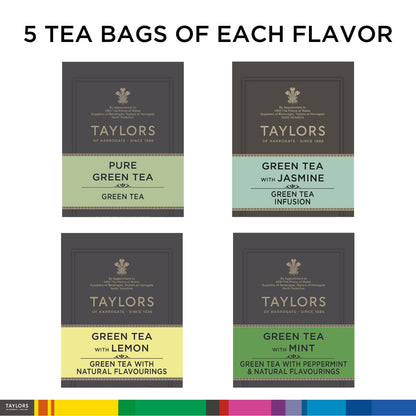 Taylors of Harrogate Assorted Specialty Black Teas Sampler, Variety Gift Box, Individually Wrapped Bags, 20 Count (Pack of 1), English Breakfast, Earl Grey, Assam, and Afternoon Darjeeling, Caffeinated, Enjoy Hot or Iced, 20 Teabags
