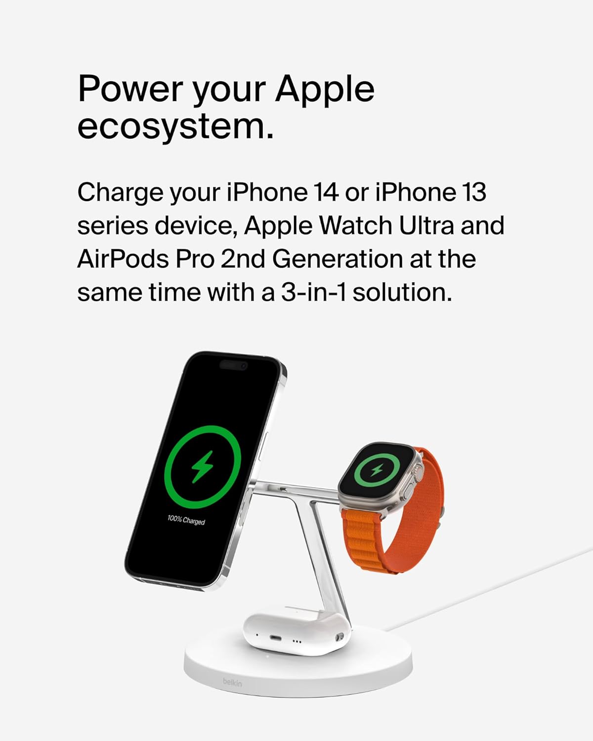 Belkin Qi2 15W Wireless Charging Station, 3 in 1 iPhone Charger