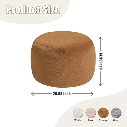 Round Stuffed Pouf Ottoman Foot Rest, Faux Fur Poufs with Memory Foam Filling, Ottomans for Living Room, Nursery, Dorm, Soft Foot Stool Ottoman for Couch, Perfect for Resting Your Feet (Grey, 20 Inch)