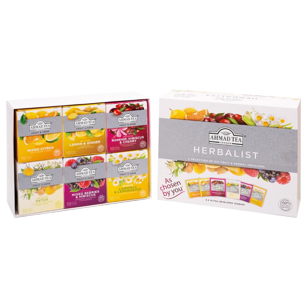 Ahmad Tea Variety Gift Box, 60 Foil Enveloped Teabags, Twelve Teas, 1 Count