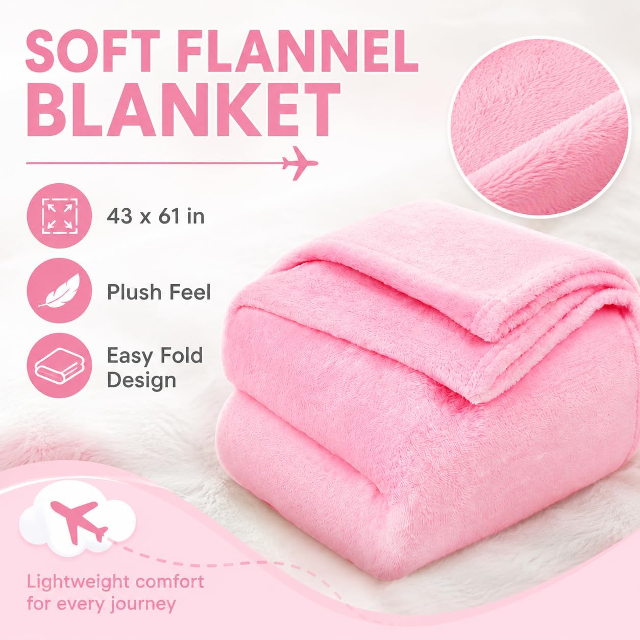 Blanket Pillow for Airplane Travel Essentials -3 In 1 Plane Travel Set Pink