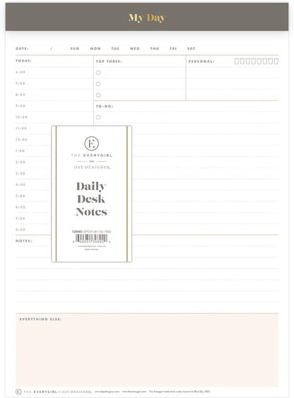 Blue Sky Desk Notes, 7" x 9", Undated Daily Notepad, Perforated Pages, Tear-Off Trim Tape, Task Planner for Office, Home and School (Gray, 7" x 9")