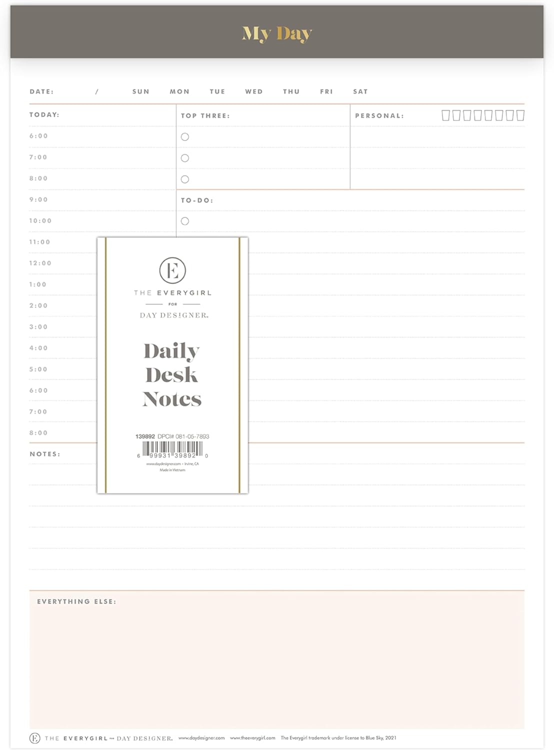 Blue Sky Desk Notes, Undated Daily Notepad, 7"x9", Gray