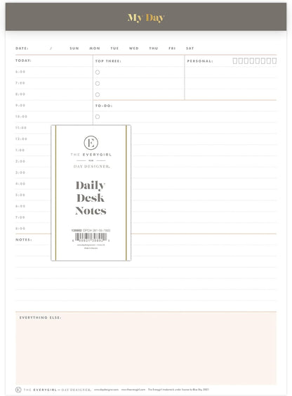 Blue Sky Desk Notes, Undated Daily Notepad, 7"x9", Gray