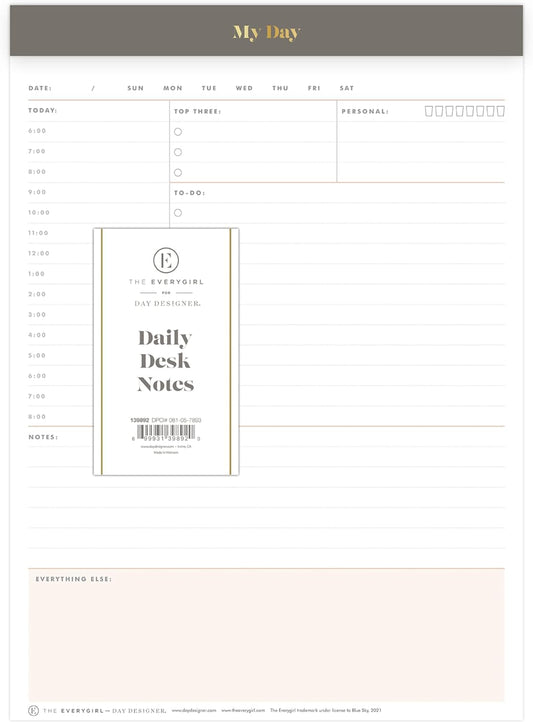 Blue Sky Desk Notes, Undated Daily Notepad, 7"x9", Gray