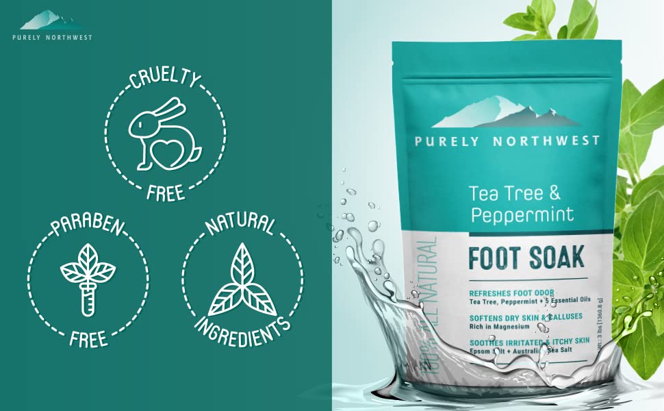 Purely Northwest-Tea Tree, Peppermint, MSM & Epsom Salt Foot Soak-for Stubborn Foot Odor, Burning & Itching associated with Athletes Foot- Softens Dry Skin & Calloused Heels-1 Pound