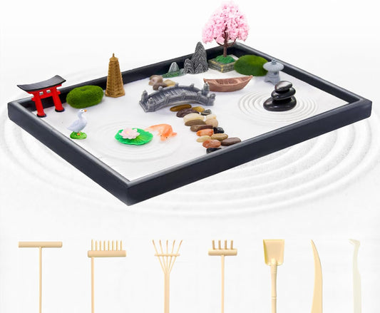 Mini Zen Garden Kit for Desk 11.8x7.8'' Japanese Home Decor Zen Sand Garden