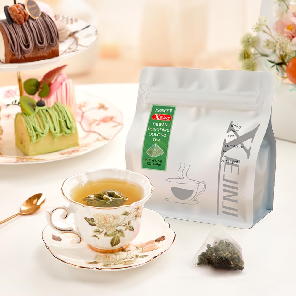 XIEJINJI Premium Oolong Tea, Taiwan Dongding Oolong TeaBags, 3.2g x 50 Count, High Mountain Tea, No Sugar & No Additives, Low-Caffeine, Eco-Conscious Tea Bags, Resealable Bag
