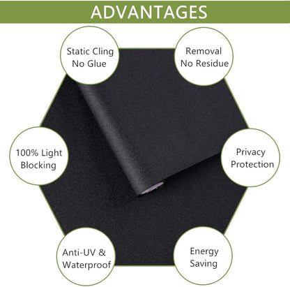 VELIMAX Static Cling Total Blackout Window Film Privacy Room Darkening Window Tint Black Window Cover 100% Light Blocking No Glue (17.7 x 78.7 inches)