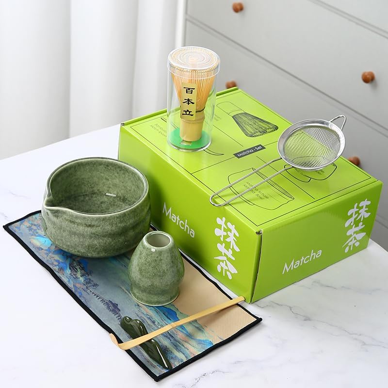 7pcs matcha whisk set - Matcha Bowl with Spout, 1 Matcha Whisk ，green matcha kit