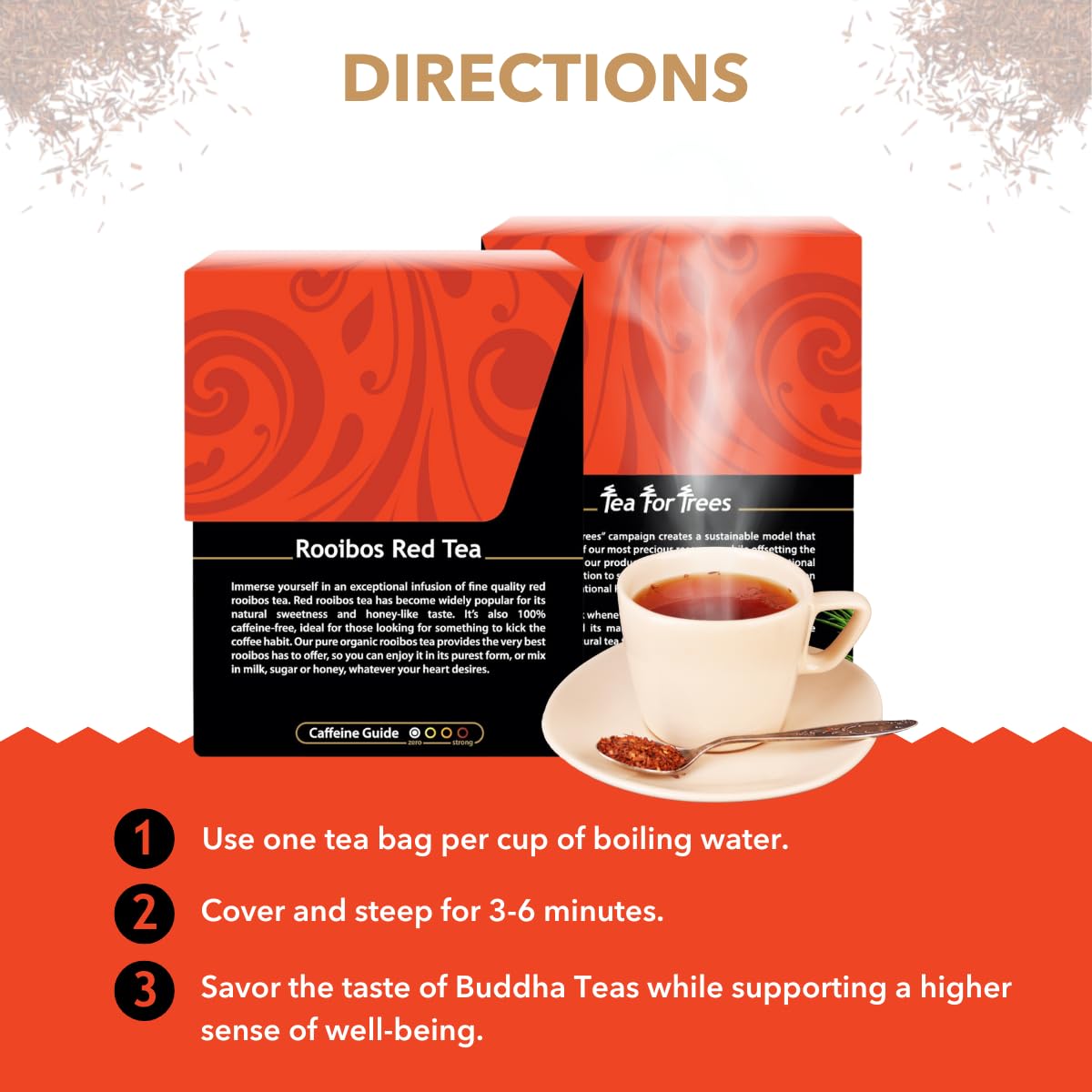 Buddha Teas - Rooibos Red Tea - Organic Herbal Tea - For Digestive Health - Rejuvenate & Support - Caffeine Free - 100% Kosher & Non-GMO - 18 Tea Bags (Pack of 1)