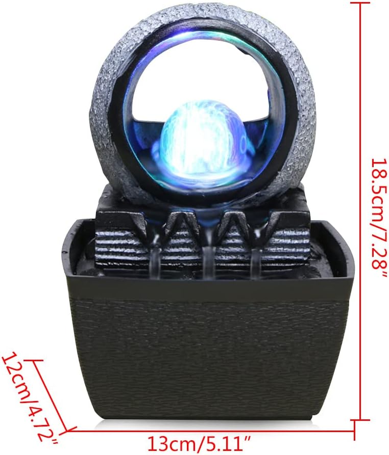 Indoor Tabletop Fountain, Mini Waterfall Fountains with Rolling Ball & LED Light, Fountain Fengshui Indoor Decoration with Silent Pump, for Zen Meditation, Fortune, for Home & Office