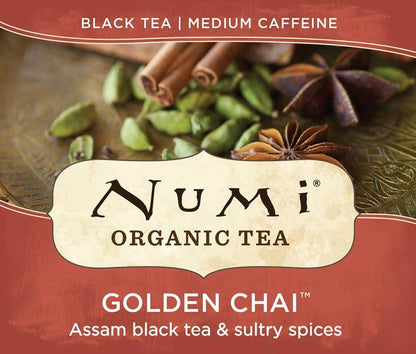 Numi Organic Rooibos Chai Tea, 18 Herbal Bags, Microplastic Free, Rich Flavor with Cinnamon, Allspice & Ginger, Caffeine Free