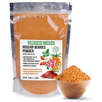Ground Siberian Rose Hips Flour 300g w Sea Buckthorn Fine Fine Powder Tea from Siberia Altai Mountains Taiga No Added Sugar Resealable Pouch