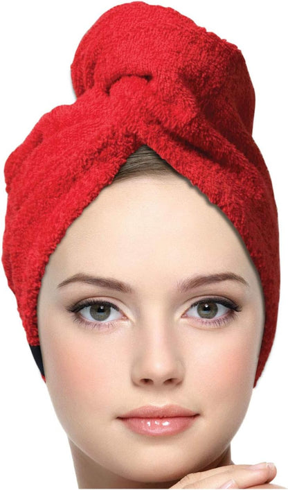 KEEPOZ 100% Cotton Hair Towel Wrap Quick Dry Super Absorbent Turban Head Wrap for Women with Button, Anti Frizz, Hair Cap for Curly, Long & Thick Hair (White, 1 Pc)