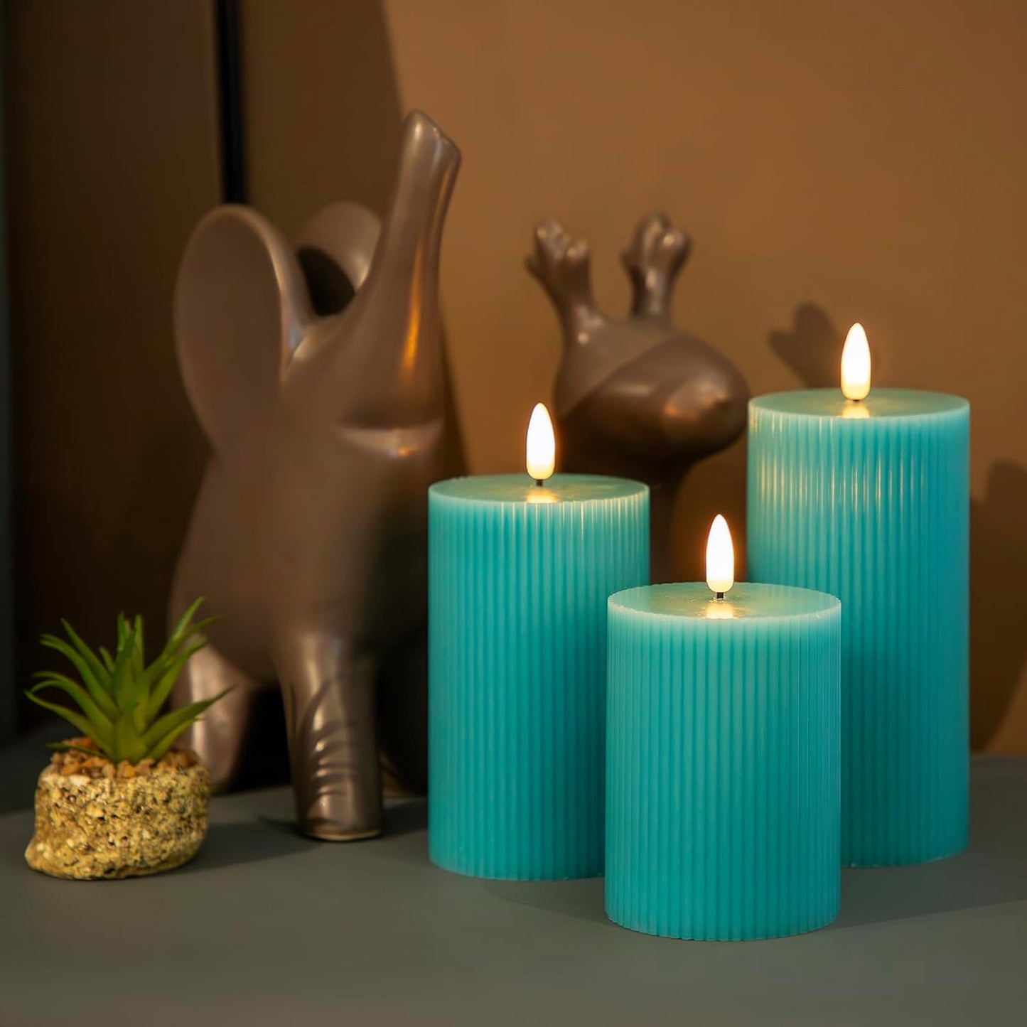 ANGELLOONG Flickering Flameless Candles, Realistic Battery Operated Candles with Remote and Timer, Set of 3 LED Candles for Fall Room Home Wedding Decor Centerpieces Table Party Christmas Decorations