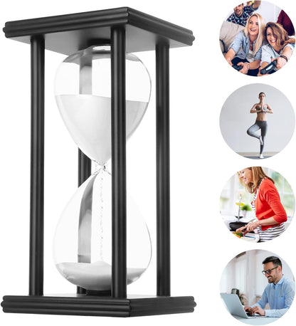 Hourglass Sand Timer,Black Wooden 30/45/60 Minute Sandglass Timer for Home,Desktop,Classroom Kitchen Restaurant Office Living Room Decor (30 Min, Purple Sand)