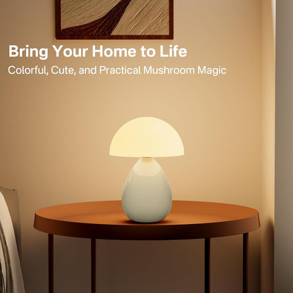 Dawnwake Mushroom Lamp Table Lamp for Bedroom,Desk Bedside Small Lamps for Living Room Night Stands,Mushroom Decor Cute Mini Modern Mid Century Lamps,Unique Aesthetic Home Living Room Decor(White)
