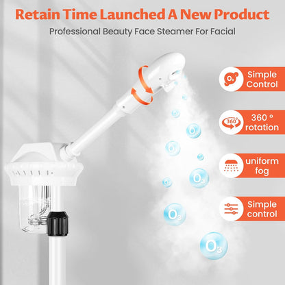 Retain time Facial Steamer, Face Steamer on on Wheels with More Steam, Adjustable Height for Face Steamer Suitable for Personal Home and Professional Personal Care Places，Moisturizing and Hydrating.