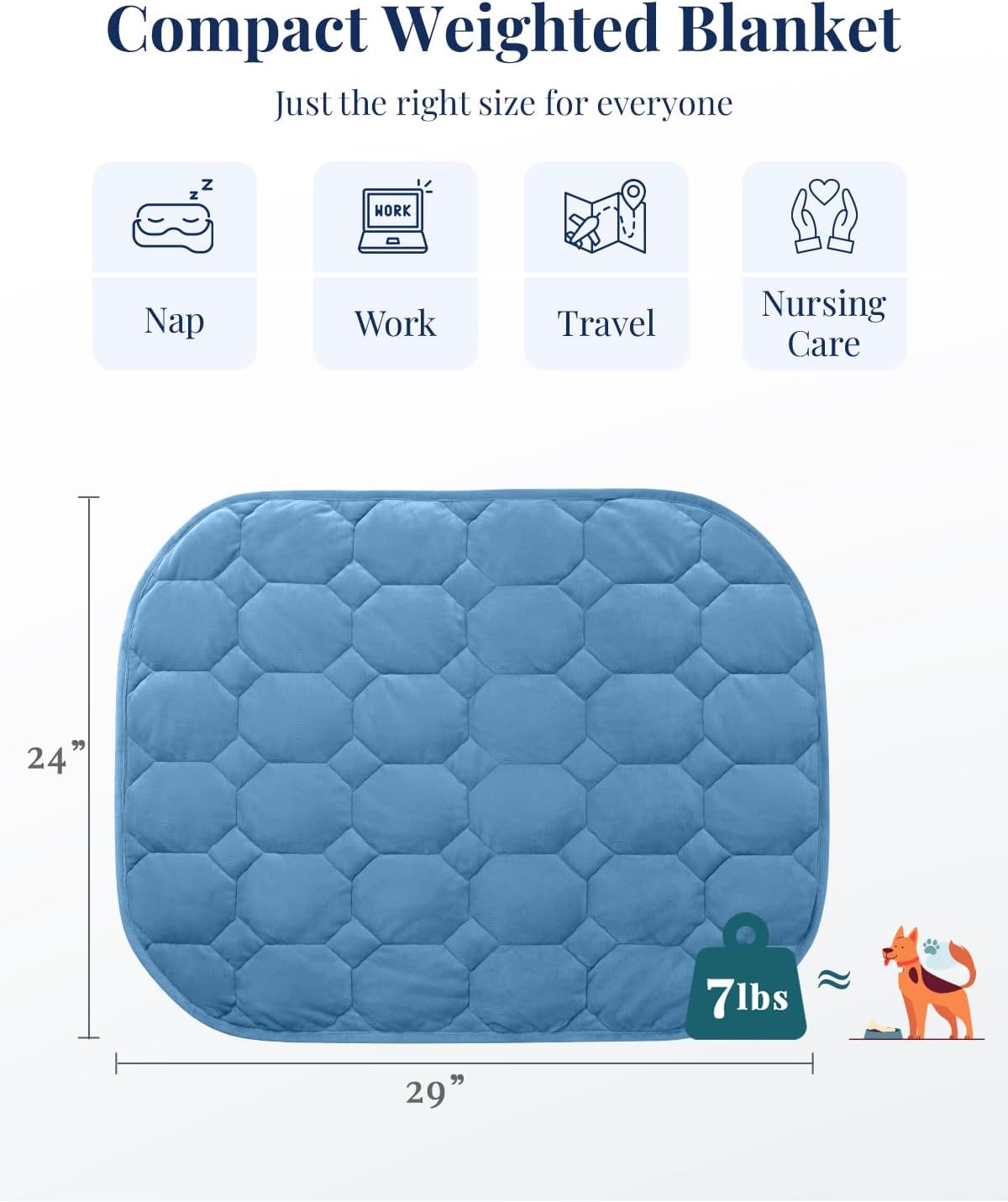 Kivik Weighted Lap Blanket, 7 lbs Weighted Lap Pad for Adults, Small Travel Weighted Blanket for Relaxation, Portable & Breathable, Grey, 24"x29"