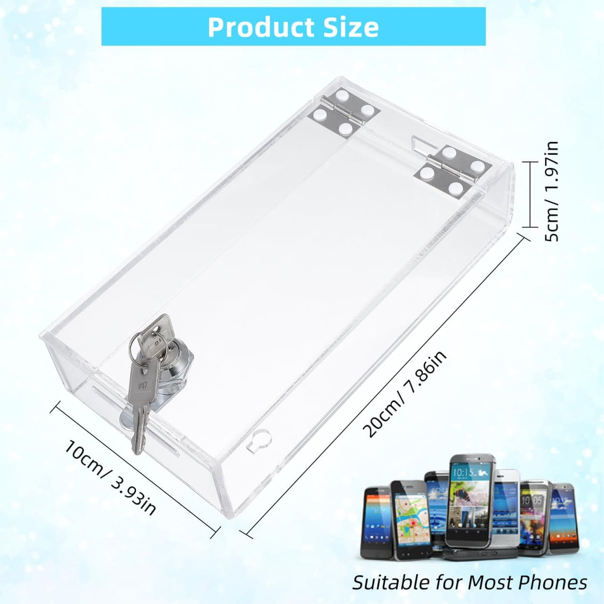 STOBOK Cell Phone Locker Box, Clear Acrylic Phone Jail Lock Box with 2 Keys, Self-Control Transparent Storage Container with Charging Port for Classroom Home Office Use
