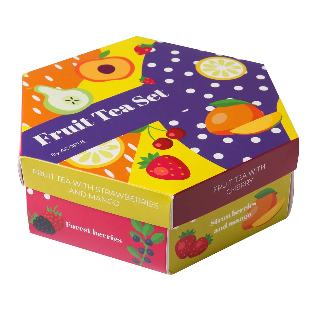 ACORUS Fruit Luxury Tea Set - Assorted Fruit and Herbal Teas Box, Tea Gift Set for Women and Tea Lovers, Large Variety Pack, 6 Flavor Sampler, 60 Bags
