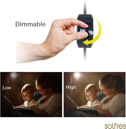 Solfres Patented Innovative Design Headboard Reading Light. No Drilling Golden Book Light for Bedtime Reading. Dimmable LED Book Reading Lamp with Bulb. Movable & Flexible, Black