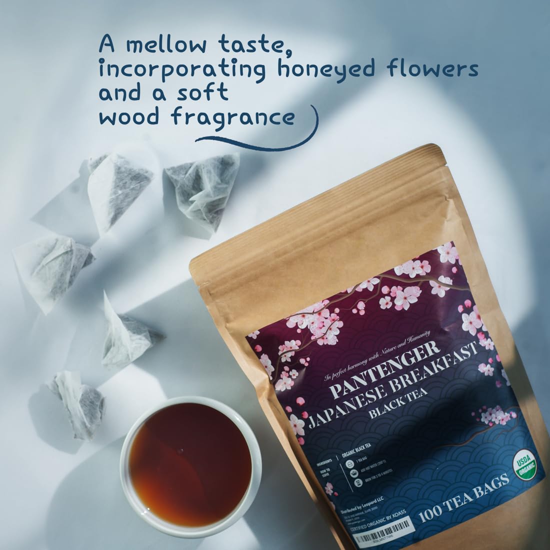 Organic Black Tea | 100 Tea Bags - Fine Japanese Breakfast Tea | Full Leaf Black Tea Organically grown in Japan, Caffeinated | By Pantenger.