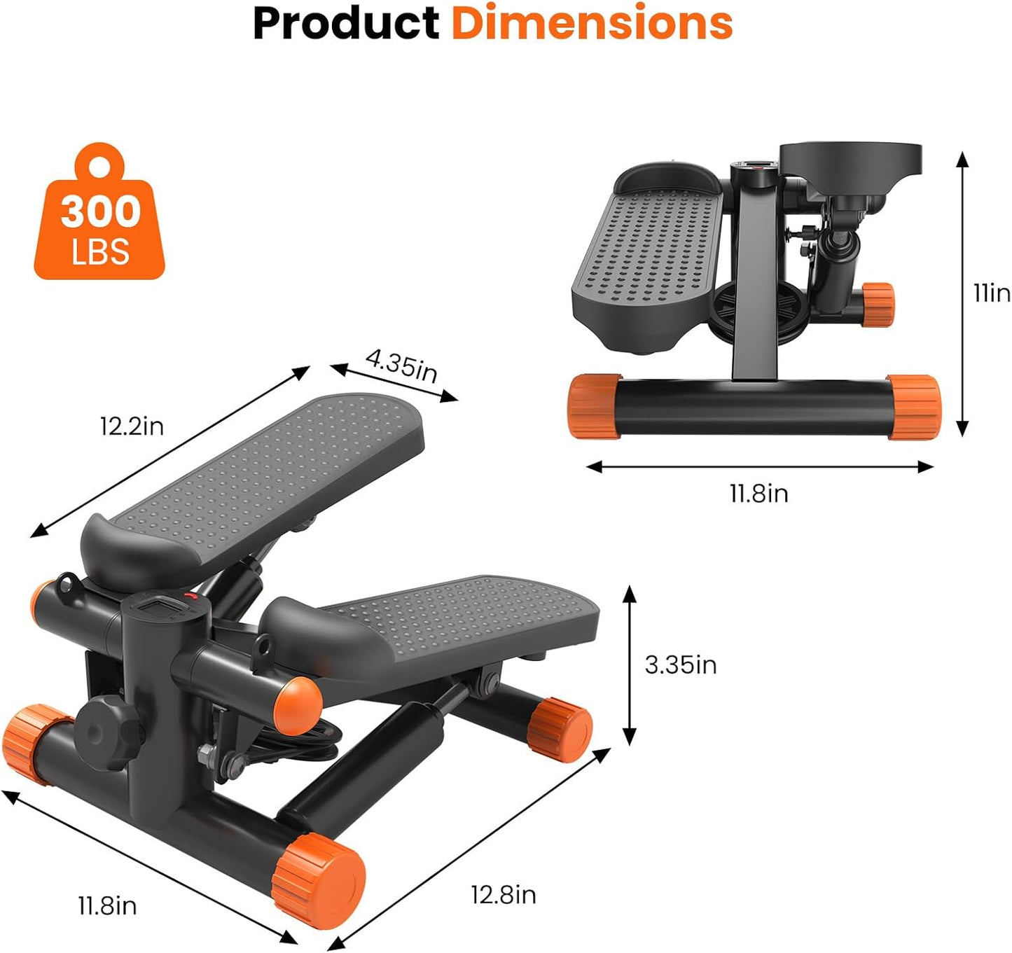 Sweetcrispy Mini Stair Steppers with Resistance Bands for Exercise at Home, Portable Exercise Twist Stepper Machine for Full Body Workout, 300LBS Capacity