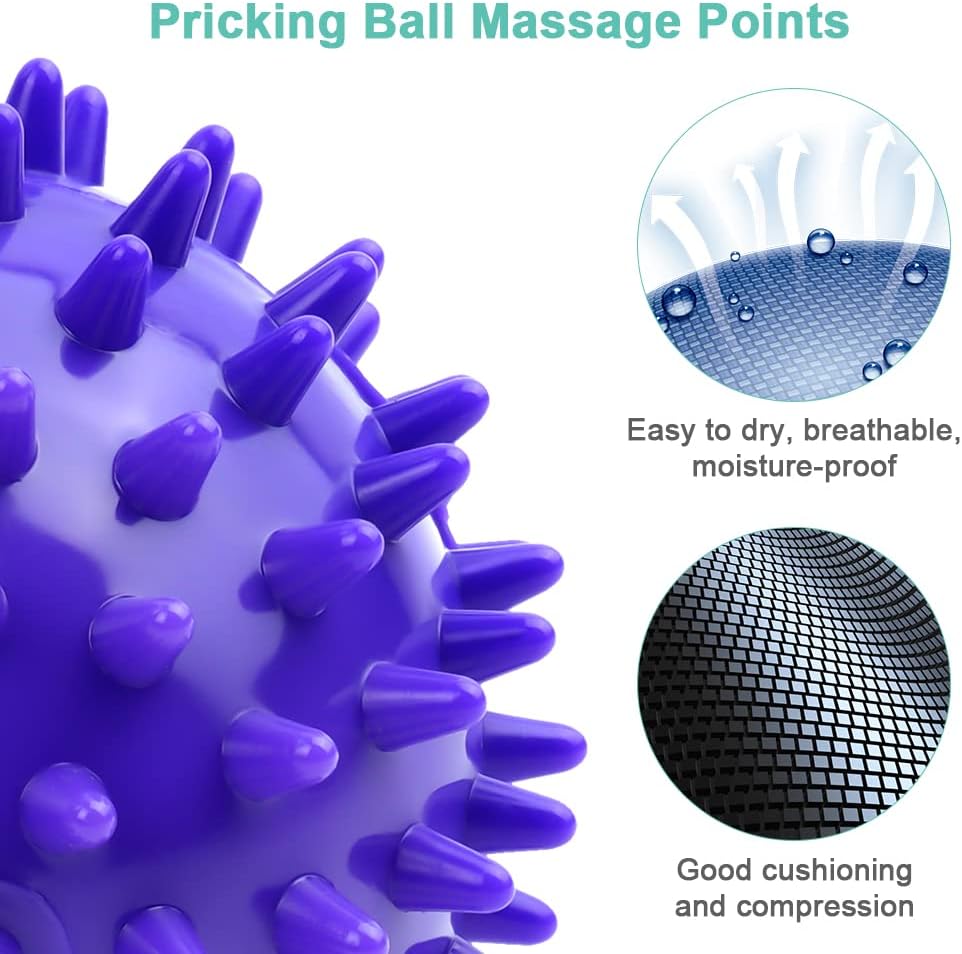 URAQT Spiky Massage Ball Set, 2 Pack Physical Therapy Massage Balls, Hard Lacrosse Ball & Spiky Massage Ball for Myofascial Release and Trigger Point Deep Tissue Massage (Blue)