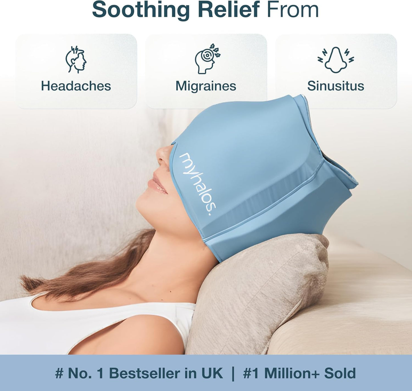 Myhalos® Migraine Relief Cap, Ice Hat for Migraines, Headache Relief Cap, 30% More Gel, Hot & Cold Therapy Head Ice Pack, Cooling Headache Hat, Tension Wrap, Hangover Cap, Ice Face Mask, FSA|HSA