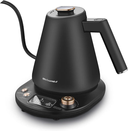 Elite Gourmet EKT1001 1.0L Glass Kettle, 1100W, Cordless Base, Black
