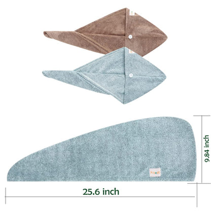 M-bestl 2 Pack Microfiber Hair Towel Wrap,Hair Drying Towel with Button,Quick Dry Hair Towel Turban for Women,Absorbent Anti-frizz Head Towel for Long Thick Curly Hair(Pink&Beige)