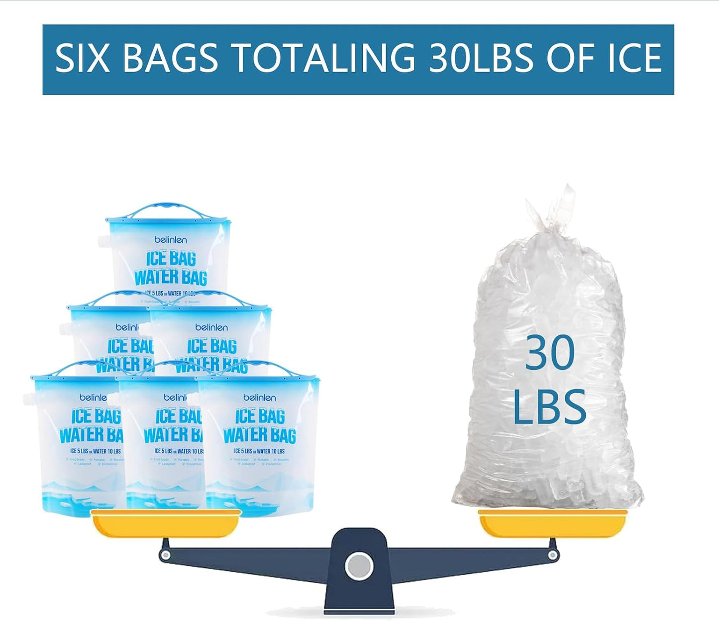 6 Pack Reusable Ice Bags for Cooler 5lb / 10lb Cooler Ice Cube Bag