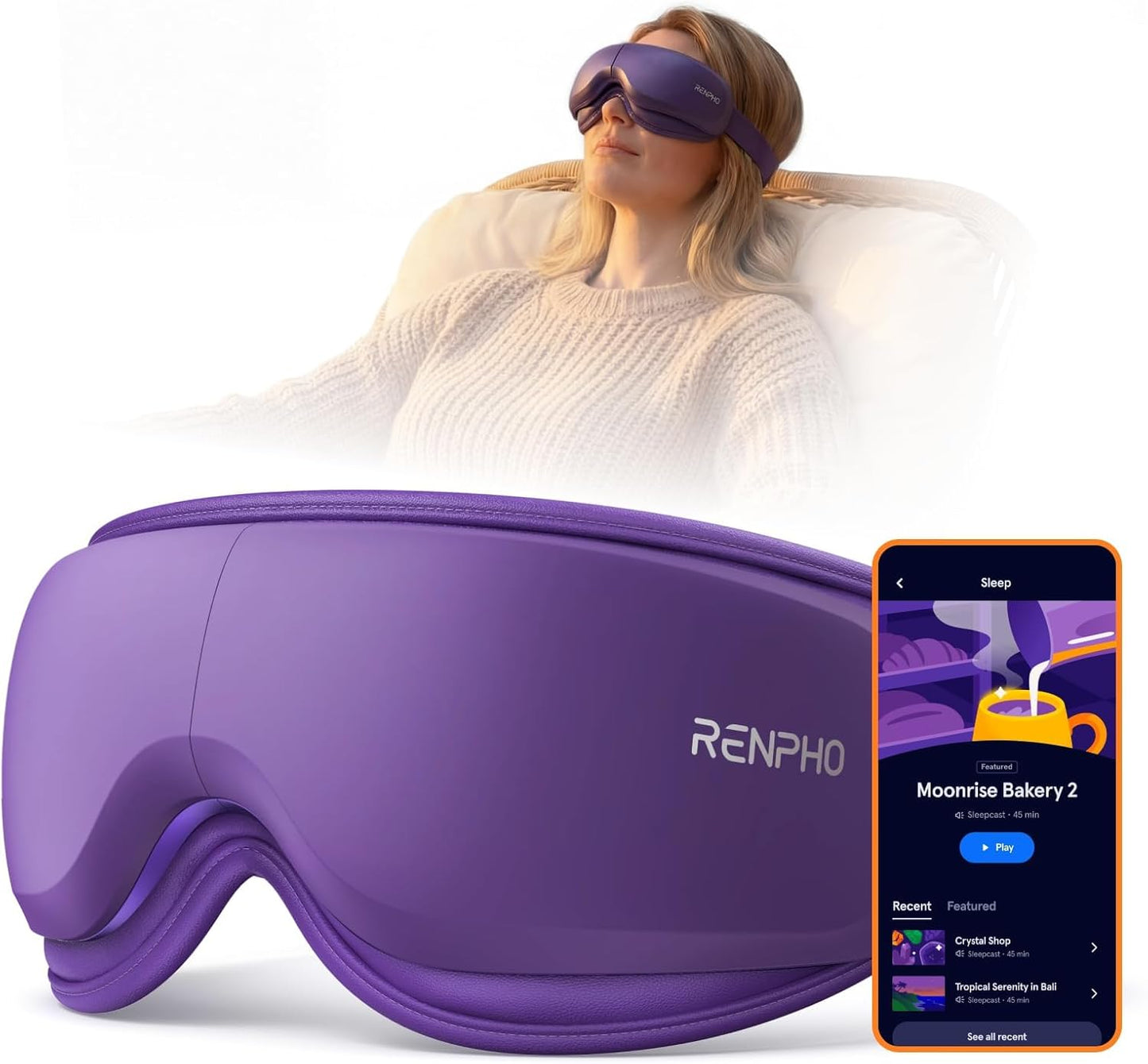 RENPHO Eyeris 1 Eye Massager with Heat, FSA Eligible HSA, Smart Heated Eye Mask for Eye Care, Dry Eyes, Head Tension & Strain Relief, Birthday Gifts for Women and Men