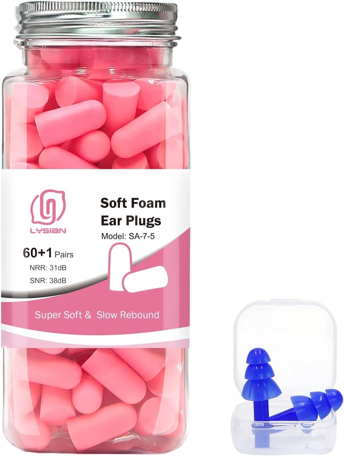 LYSIAN Ultra Soft Foam Earplugs for Sleeping, 38dB SNR Noise Reduction Ear Plugs for Snoring, Shooting, Study, Work and Travel, 60 Pairs, Purple