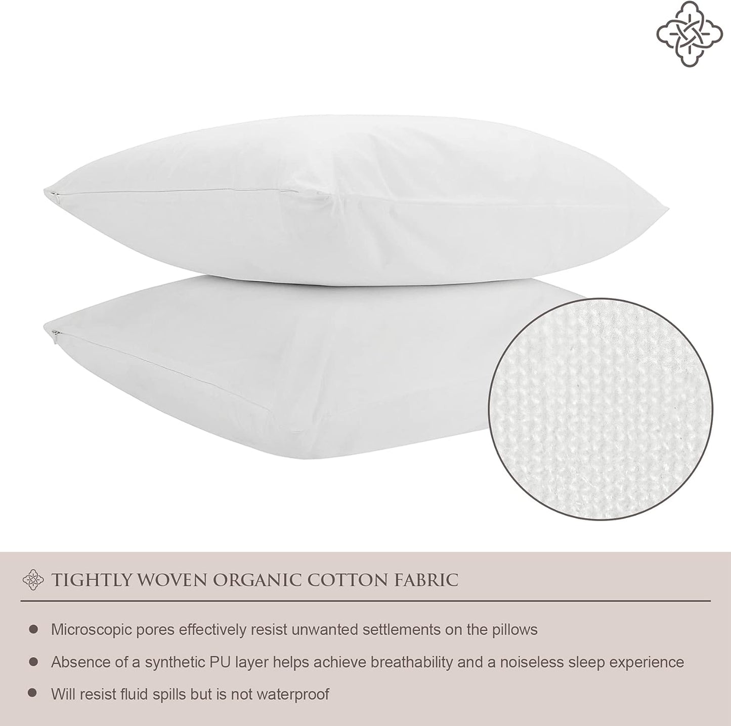 Bioweaves 100% Organic Cotton Breathable Pillow Protectors GOTS Certified with Zipped Closure – Standard, 20 x 26 inches, 2-Pack