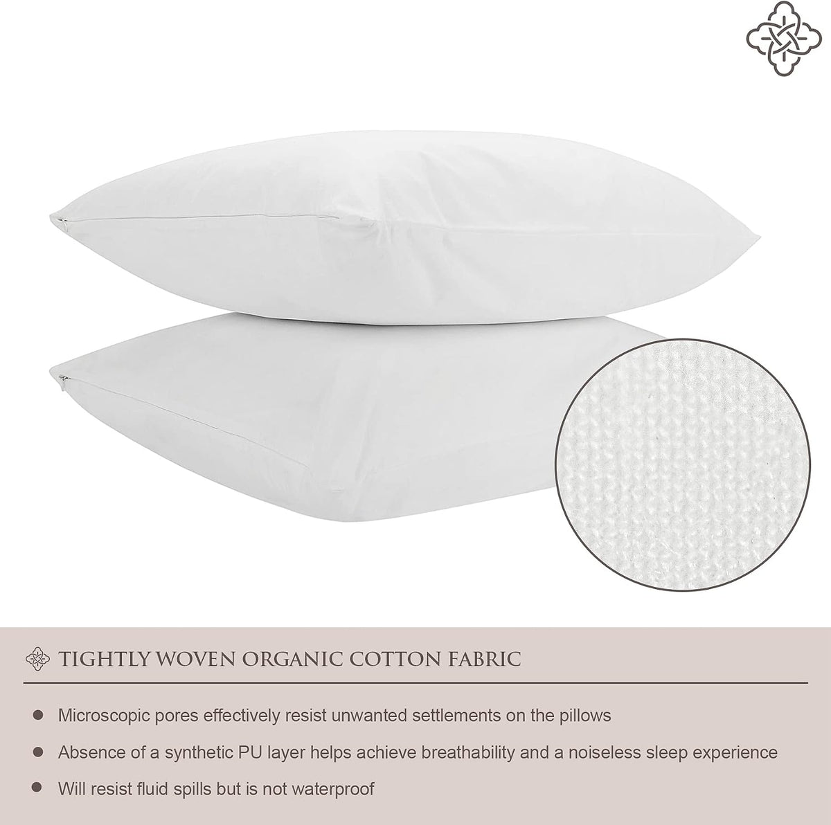 Bioweaves 100% Organic Cotton Breathable Pillow Protectors GOTS Certified with Zipped Closure – Standard, 20 x 26 inches, 2-Pack
