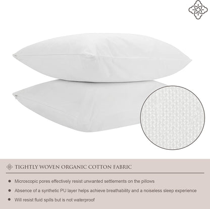 Bioweaves 100% Organic Cotton Breathable Pillow Protectors GOTS Certified with Zipped Closure – Standard, 20 x 26 inches, 2-Pack