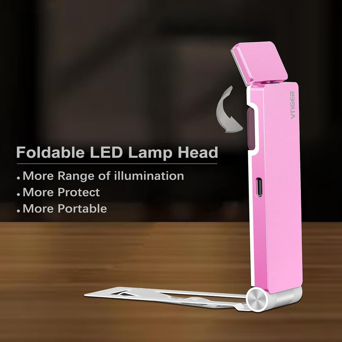 VTIGER Reading Light, USB Rechargeable Book Light for Reading in Bed,Foldable Clip-on LED Booklight, 3 Amber Colors & 4 Brightness Dimmable,Long Lasting Portable Bookmark Lamp for Book Lovers, Kids