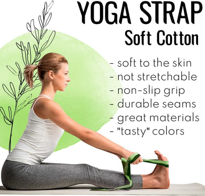 TECEUM 2 IN 1 Yoga & Mat Strap for Stretching – Cotton – 6/8/10 ft