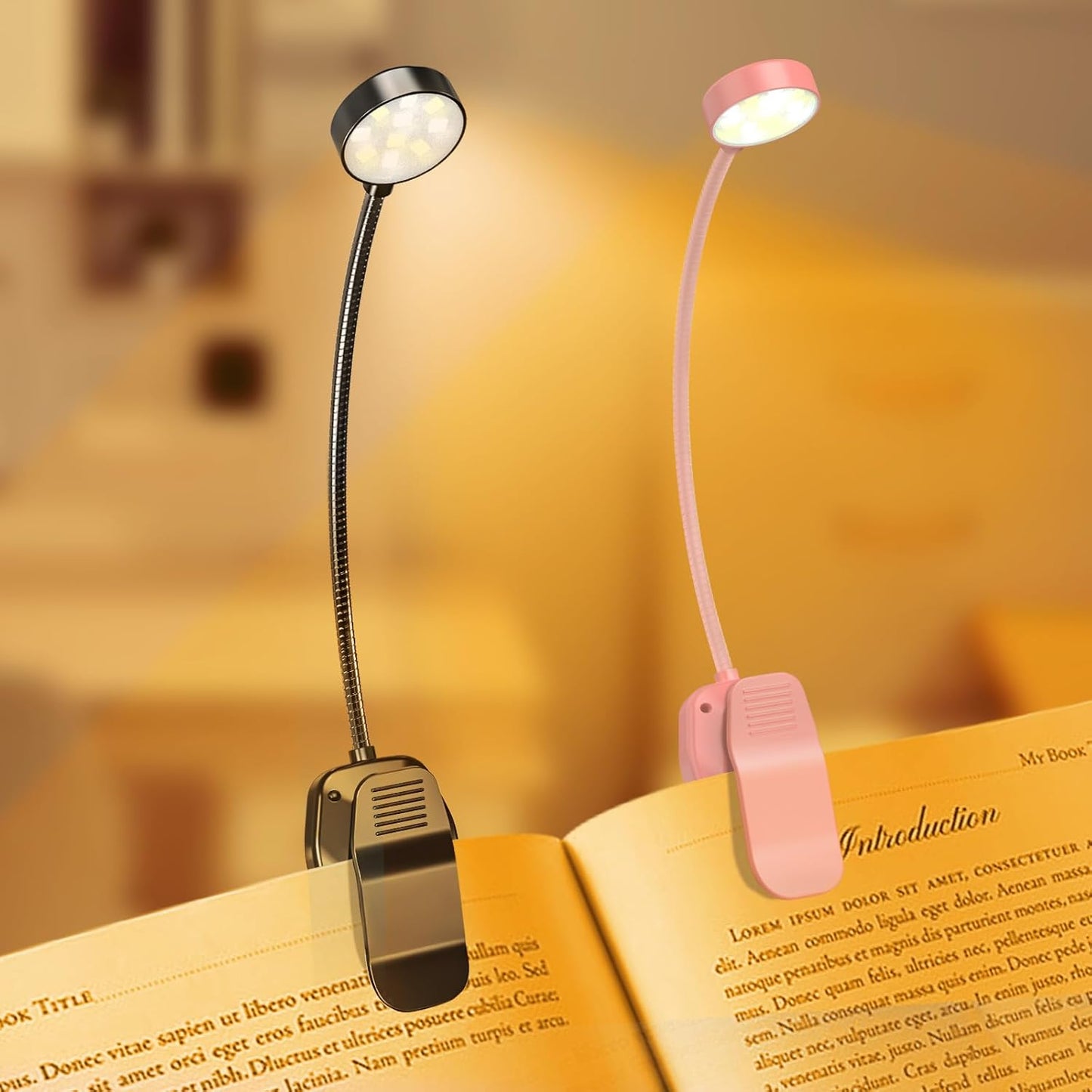 KTEBO 2 Pack Rechargeable Book Light Clip-On Reading Light for Books in Bed | 9 eye-friendly modes from 3 color temperatures and 3 brightness, USB-C up to 30 hrs - Black & Black