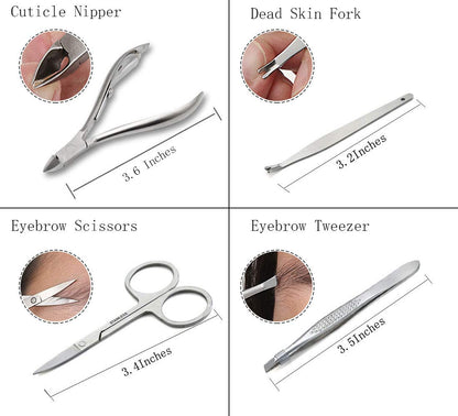 Manicure Set Professional Nail Clippers Kit Pedicure Care Tools- Stainless Steel Women Grooming Kit 18Pcs for Travel or Home (Pink)
