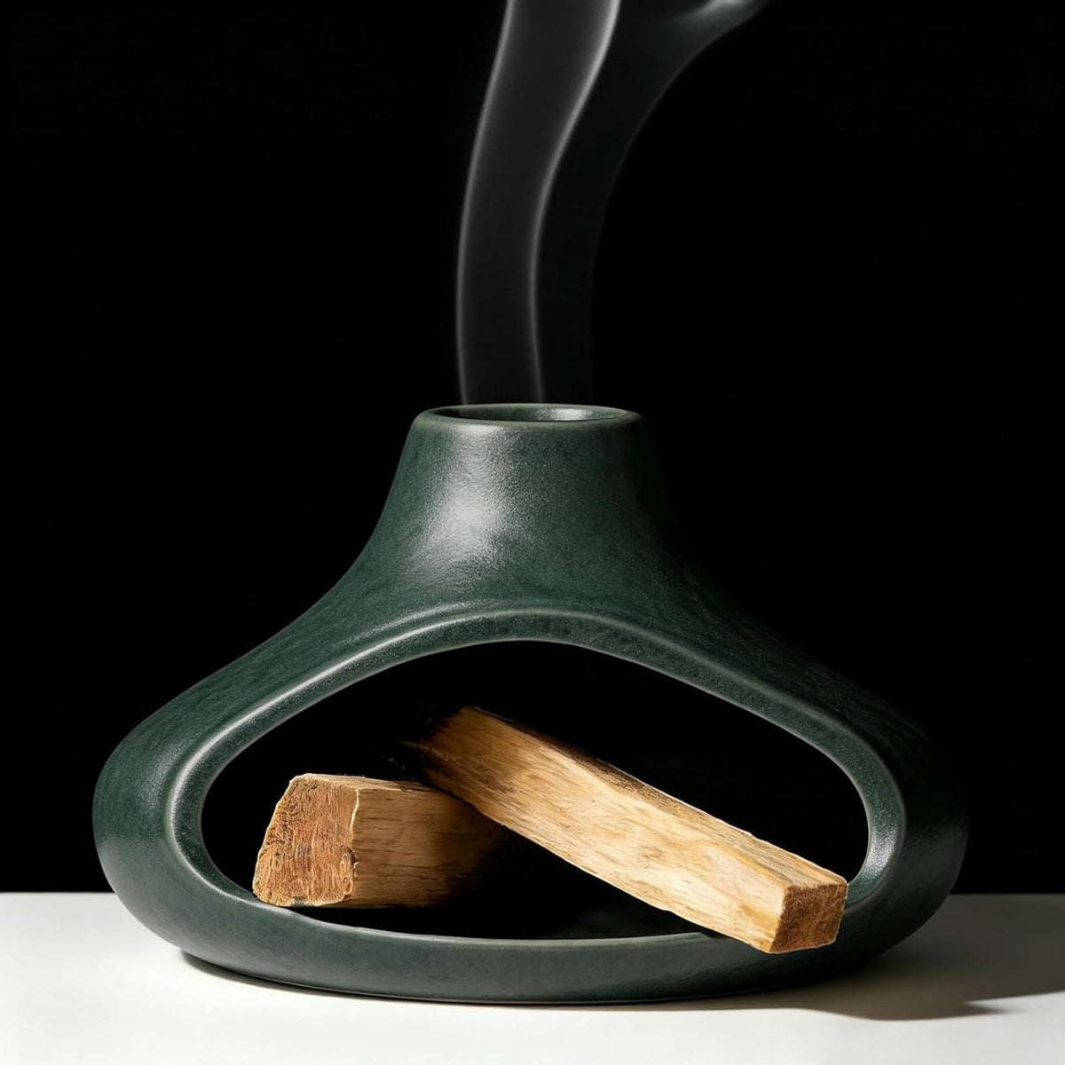 Ceramic Palo Santo Holder with Mini Chimney, Ash Catcher Incense Holder for Palo Santo Sticks, Sage Bundles, Incense Cones, Fireplace Style Smudge Bowl for Meditation, Yoga Home Decor(White)