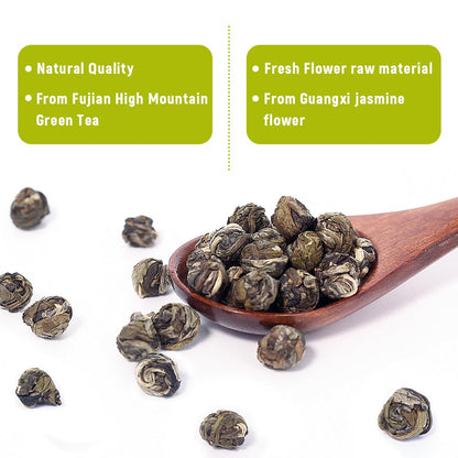 LWXLJMJZC Jasmine Dragon Pearls Green Tea, Hand-Rolled Loose Leaf, 3.53oz