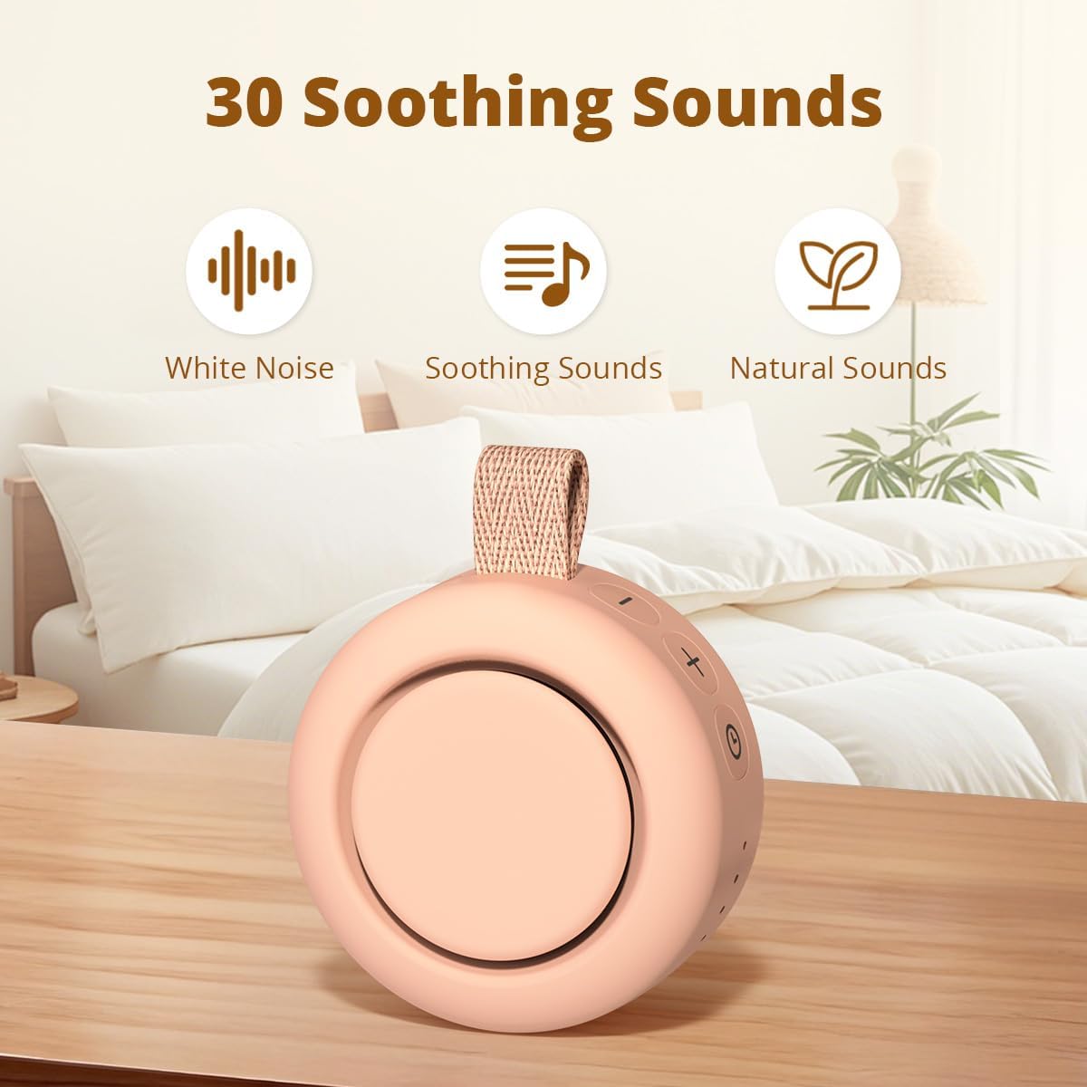 Portable White Noise Sounds Machine Car Seat Stroller Baby Shushing Soother 30 Soothing Sounds for Baby Kids Adults Pets 4 Timers Memory Function Brown Pink Noise Sleep Machine for Home Travel Office